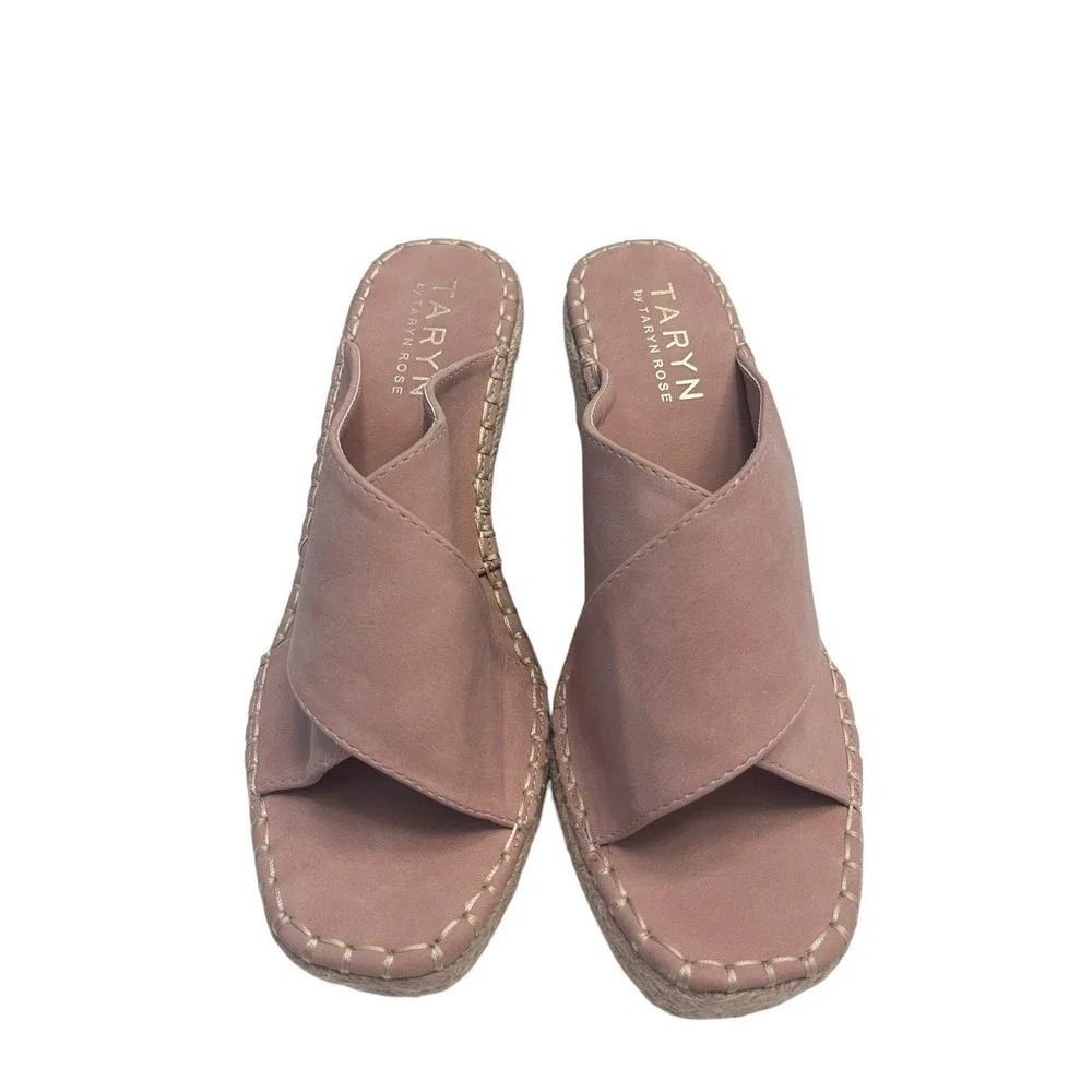 New TARYN By Taryn Rose Sz 9 Wedge Espadrille Pink Blush Vegan Suede Sandals